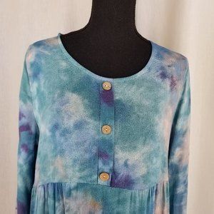MTS boho dress gauzy flowy ruffle blue tie dye M